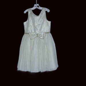 Sweet Heart Rose Girls Formal Dress Champagne Gold Sparkle Size 8 Damask Holiday